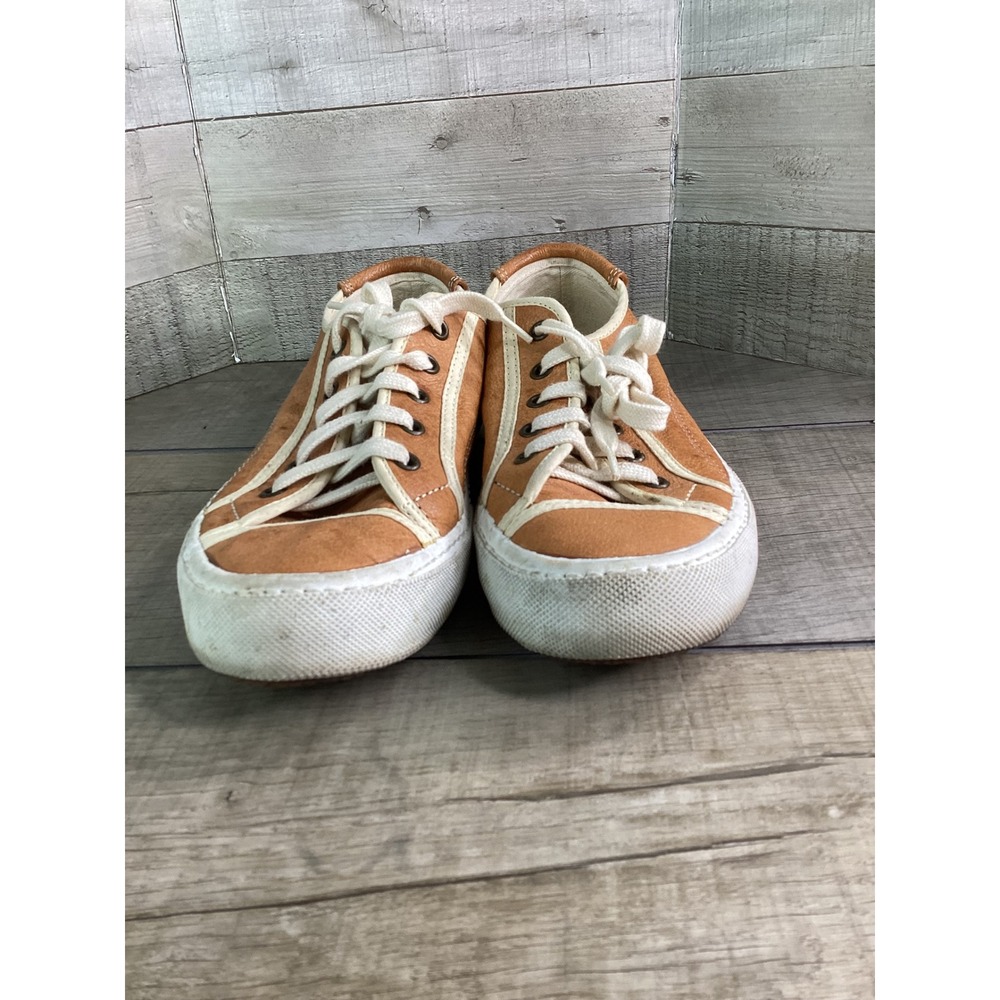 Pantofola d'Oro Tan Leather Low Top Sneakers Women Size 39 Gold Logo Italian - Picture 3 of 8